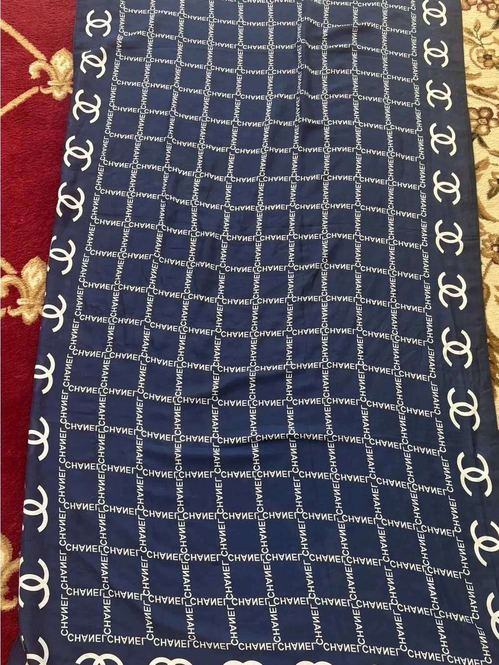CHANEL Oversized Navy CC Logo Shawl Wrap Scarf 36” x 70” Made in Italy